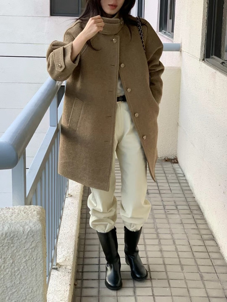 高質鈕扣羊毛大衣